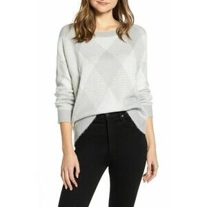 Vince Camuto Textured Argyle Sweater Top Size XL Silver Heather Gray NWT B82
